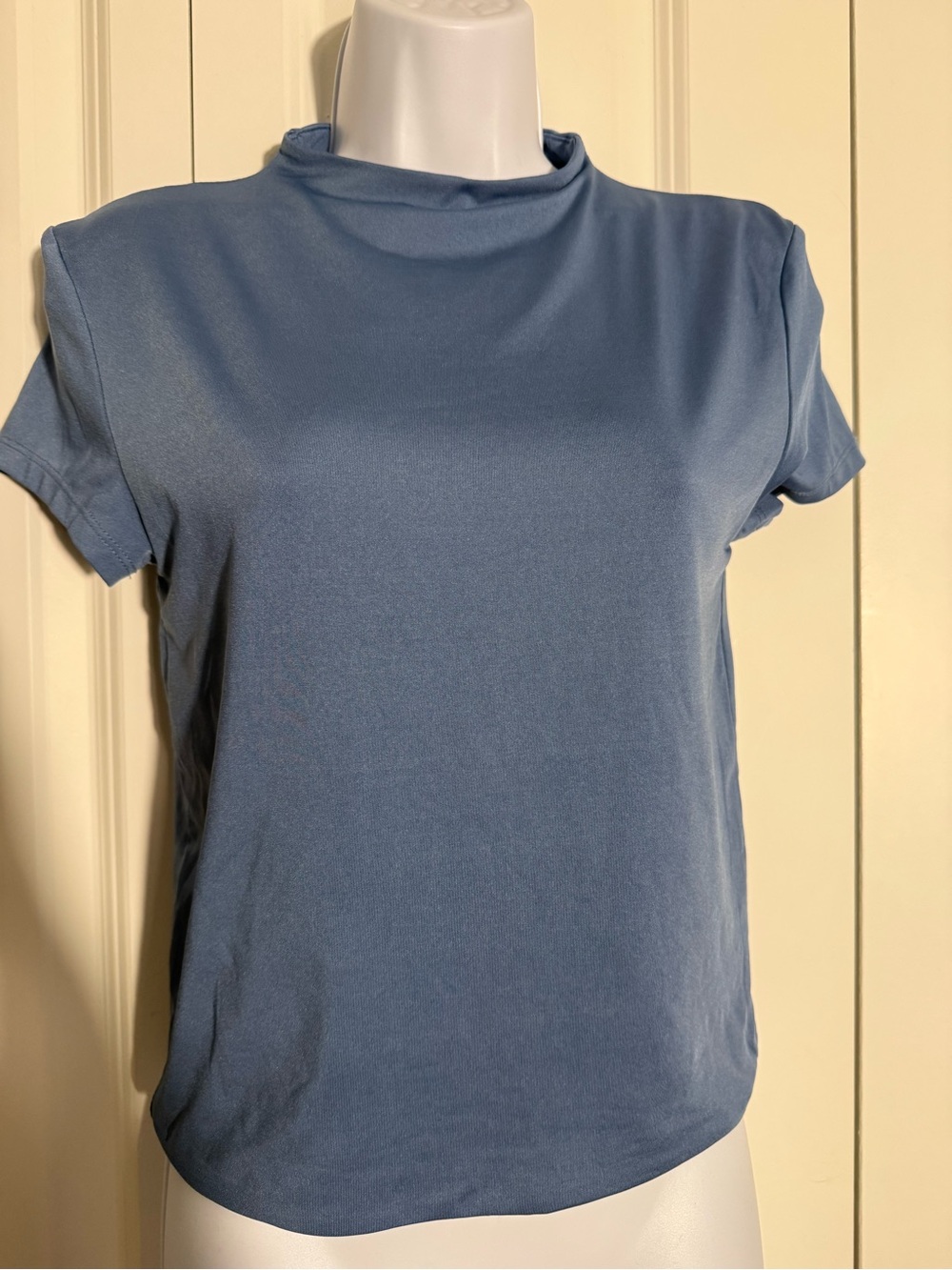 Short Sleeve Mock Neck Top in Dusty Blue